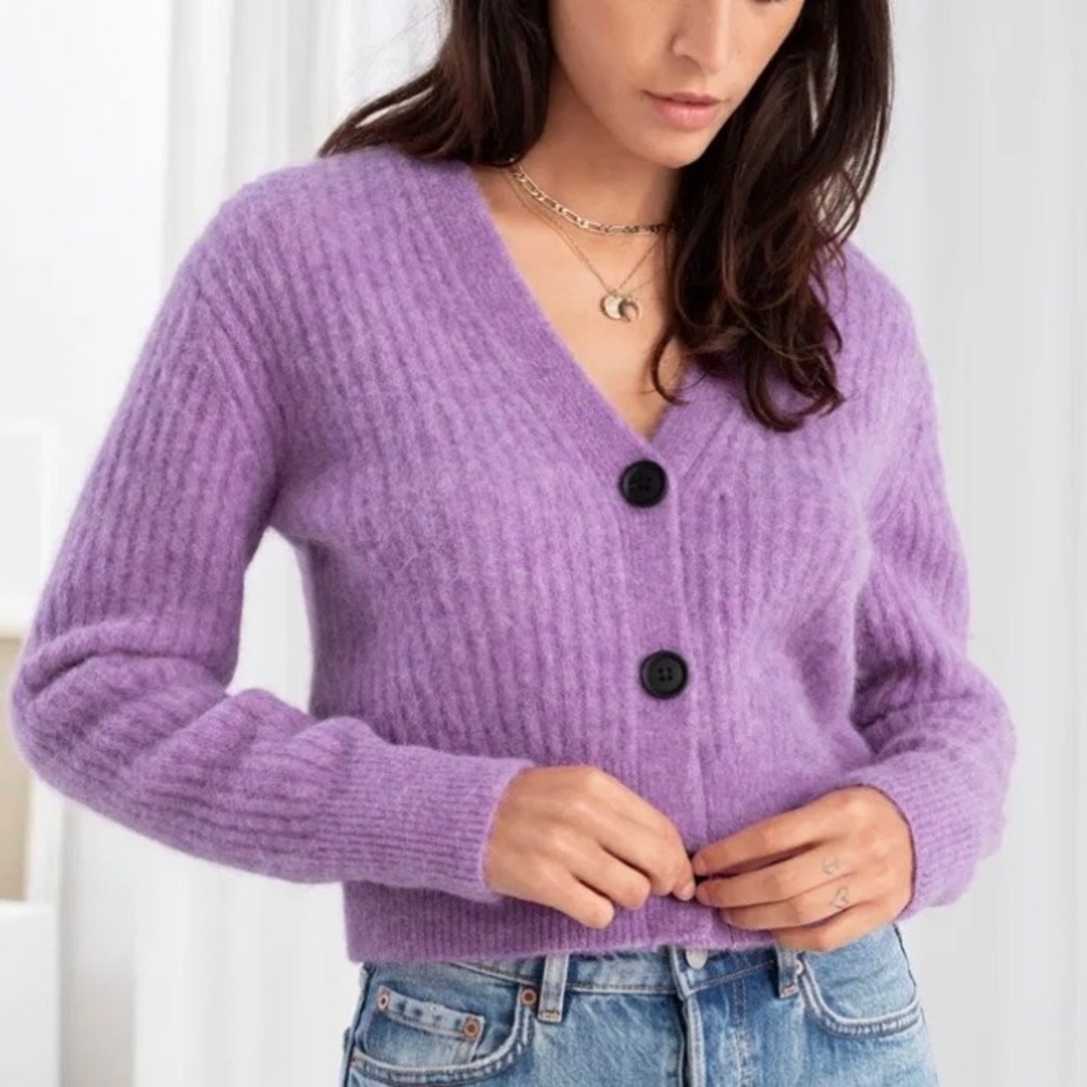 & Other Stories Cardigan Sweater Alpaca & Wool Purple Cropped Women M Coquette